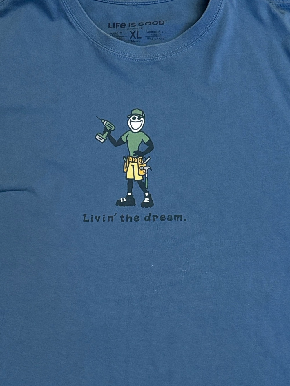 Life is Good Livin' The Dream Blue Crusher Graphic Short Sleeve Tee Size XL